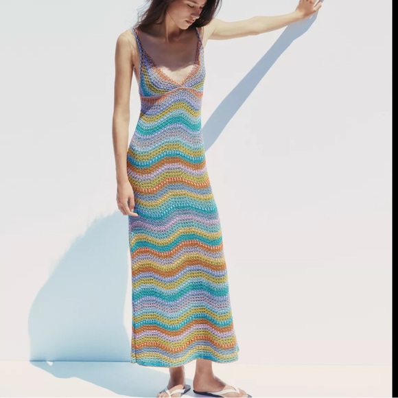Zara Dresses & Skirts - Colorful Crochet knit strappy Dress
